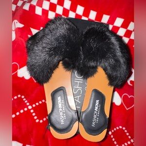 Fashion Nova Black Plush Fur Slides